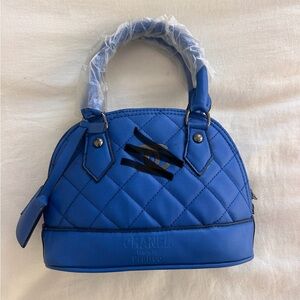 Blue Quilted Mini Dome Bag with Top Handle